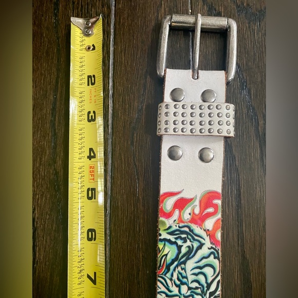 VTG White and Multi Color Ed Hardy Logo Leather Belt with rhinestones & studs 🔩 - Picture 10 of 16
